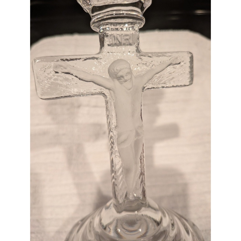 Clear Glass Crucifix Candle Holder Frosted Jesus Figurine Religious Decor
